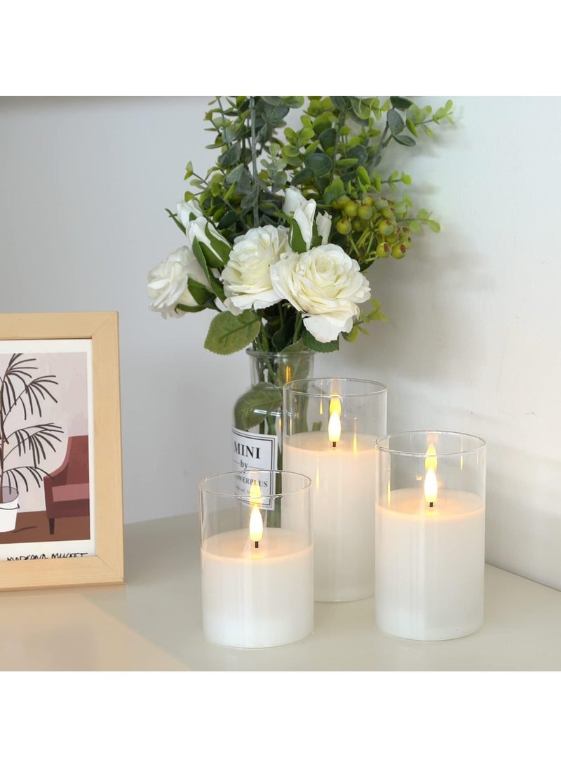 TIGER - Set of 3 Glass Flameless Candles with Timer, Remote Control | Flickering LED Pillar Candles | Battery Powered for Holiday, Restaurant, and Home Decoration | Safe, Realistic, Warm Glow - Image 1