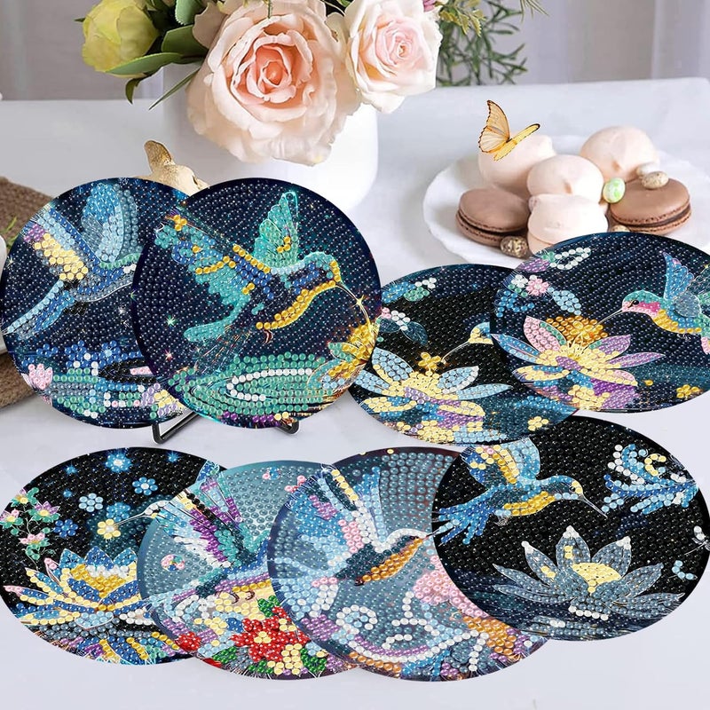 mrpwnle 8 Pieces Diamond Art Coasters Kits-Hummingbird Diamond Painting Coasters Kits with Holder Cork Pads DIY Bird Diamonds Art Coaster Set for Adults Beginners Crafts Supplies - Image 4