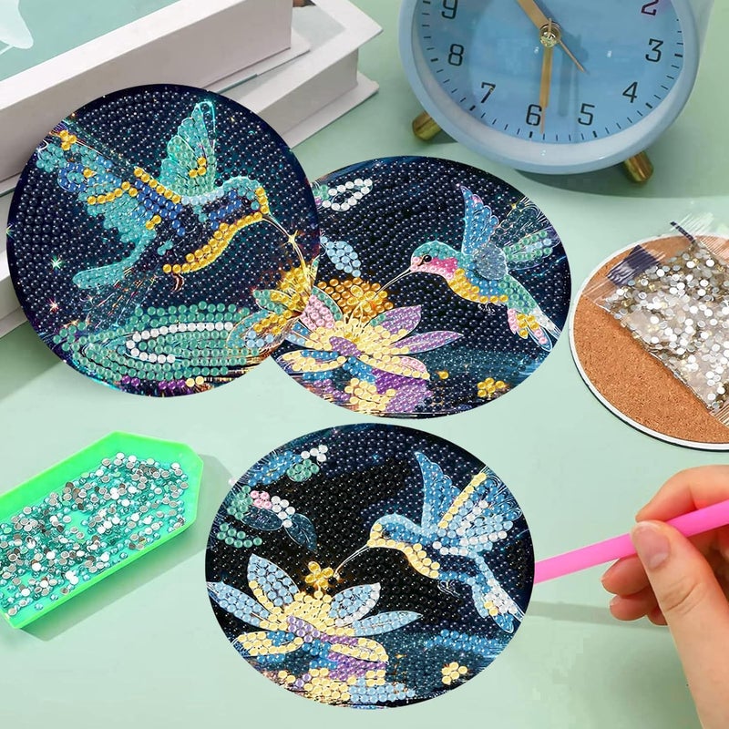 mrpwnle 8 Pieces Diamond Art Coasters Kits-Hummingbird Diamond Painting Coasters Kits with Holder Cork Pads DIY Bird Diamonds Art Coaster Set for Adults Beginners Crafts Supplies - Image 3