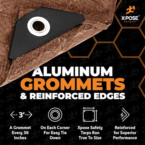 xpose safety Multipurpose Protective Cover Brown Poly Tarp 10' x 16' - Durable, Water Resistant, Weather Resistant - 5 Mil Thick Polyethylene - by Xpose Safety - Image 3