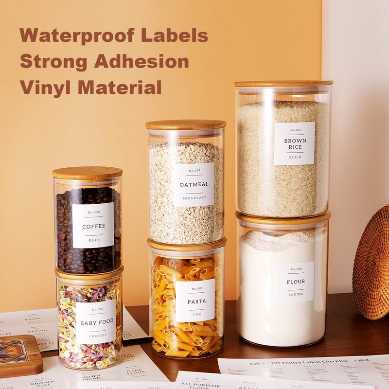 CZZGSM Set of 6 Glass Flour and Sugar jars with 132 Kitchen Pantry Labels - Thicken Large Glass Storage containers with Airtight Bamboo Lid - Rice Canisters for Salt Coffee - 100OZ/54OZ/27OZ - Image 3