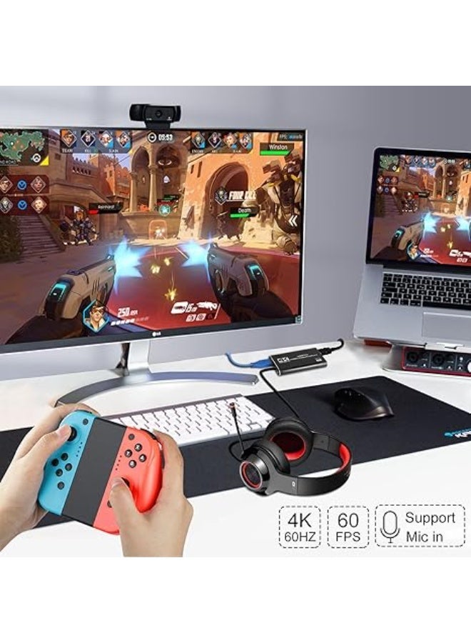 QIRG بطاقة التقاط HDMI بدقة 4K للبث، دقة كاملة 1080P 60FPS USB3.0 كام لينك بطاقة التقاط صوت وفيديو للألعاب تعمل مع نينتندو سويتش/إكس بوكس/PS4/PS5/OBS/كاميرا/كمبيوتر (أسود) - Image 3