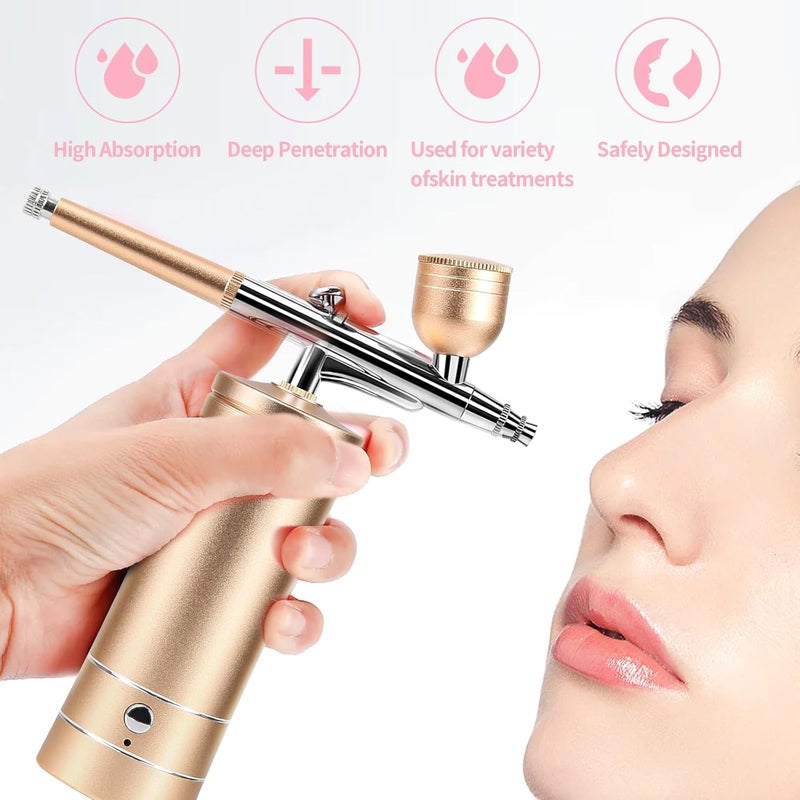 crpen طقم فرشاة هوائية مع ضاغط هواء وملحقات الأظافر فرشاة هوائية لاسلكية للحلاقين، فن الأظافر، تزيين الكعك، المكياج، طلاء النماذج (ذهبي) - Image 4