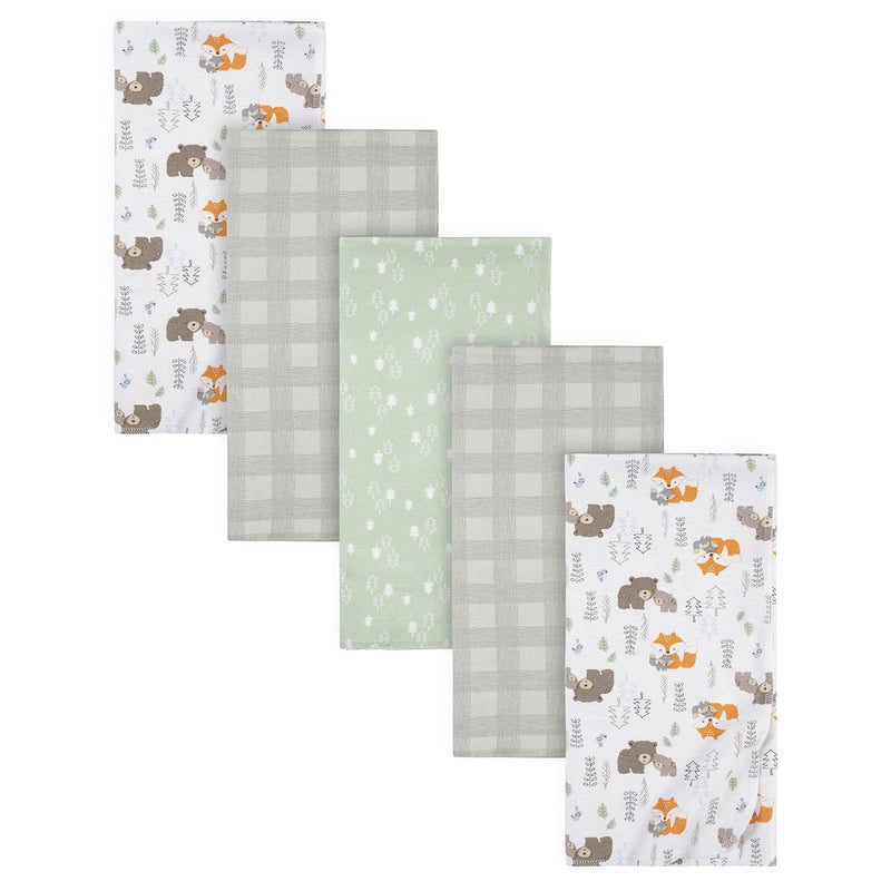 Gerber Boys Newborn Infant Baby Toddler Nursery 100% Cotton Flannel Receiving Swaddle Blanket, Woodland White, Pack of 5 - Image 1