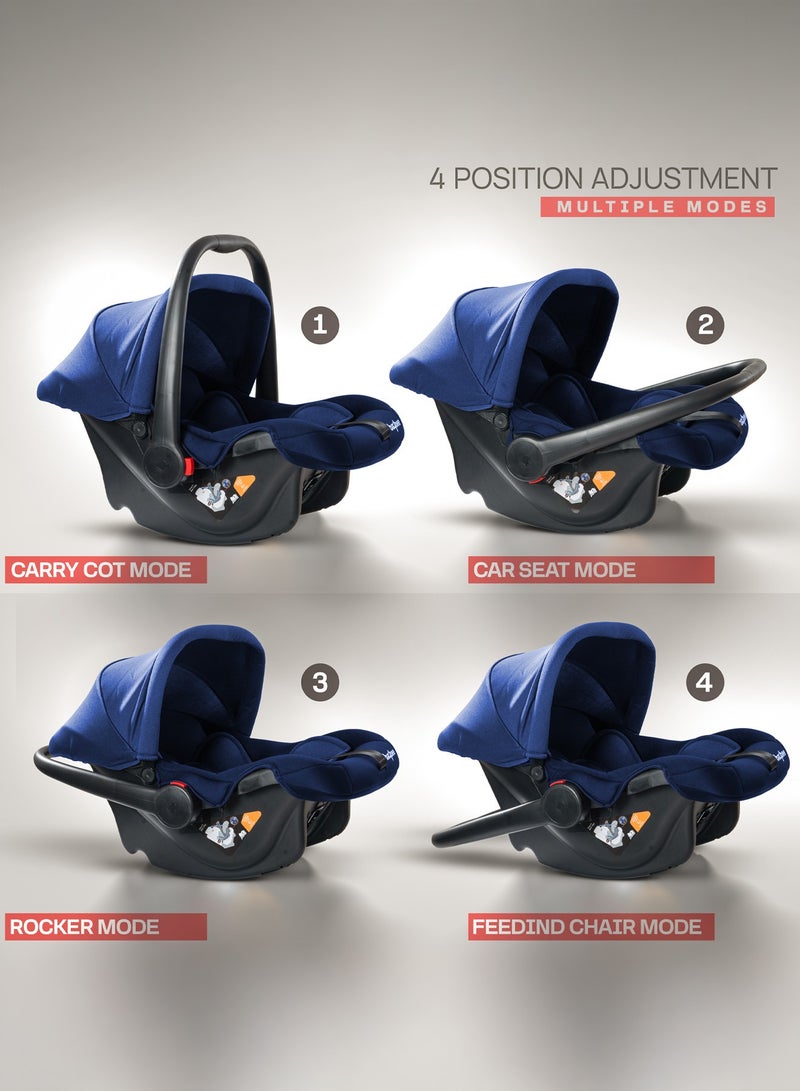 بيبي سرير أطفال متعدد الأغراض 3 في 1 مع مقعد سيارة بمقبض ومظلة ومقبض قابل للتعديل وحزام أمان ثلاثي النقاط لسرير أطفال محمول للأطفال حديثي الولادة من 0 إلى 15 شهرًا باللون الأزرق - Image 4