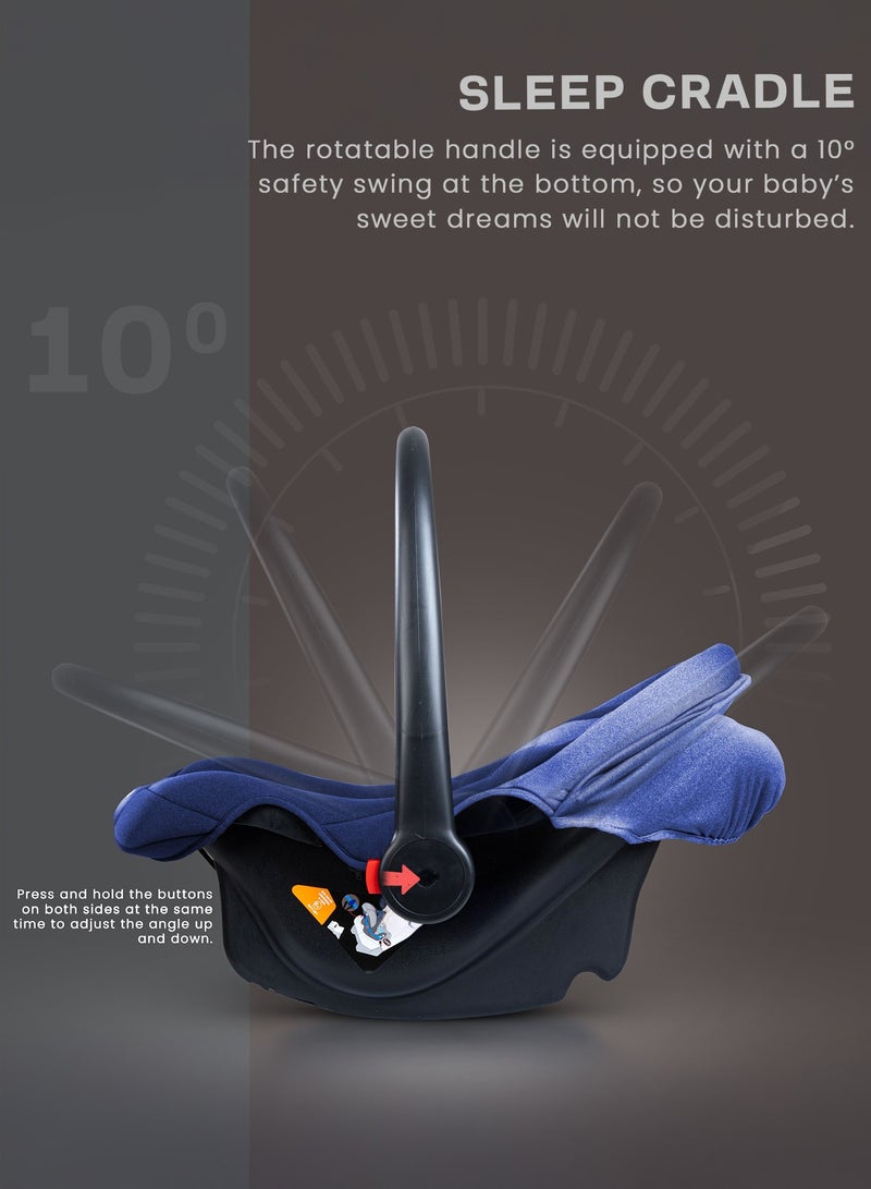 بيبي سرير أطفال متعدد الأغراض 3 في 1 مع مقعد سيارة بمقبض ومظلة ومقبض قابل للتعديل وحزام أمان ثلاثي النقاط لسرير أطفال محمول للأطفال حديثي الولادة من 0 إلى 15 شهرًا باللون الأزرق - Image 5