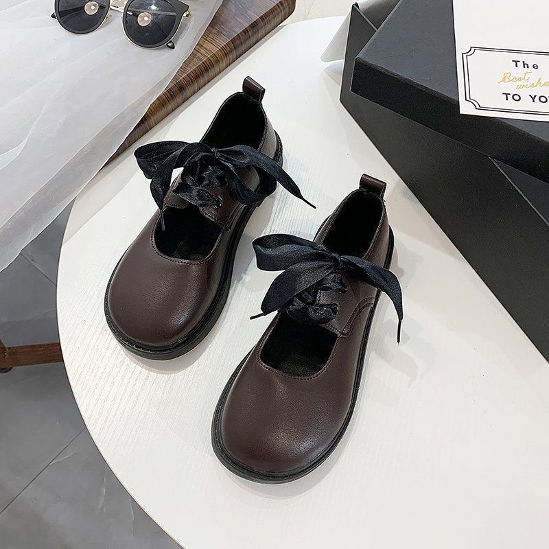 Retro Chunky Sole Mary Jane Womens Fashion Shoes Spring 2024 Brown [818]]