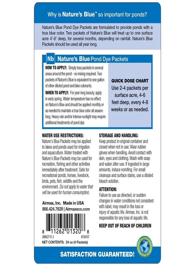 ايرماكس أكياس صبغة البرك من إيرماكس، لون أزرق طبيعي للبرك والبحيرات الكبيرة، مركز لون مفيد يحجب الأشعة فوق البنفسجية، يحافظ على مياه نظيفة وصافية، آمن للأسماك، سهل الاستخدام، عبوتان قابلتان للذوبان - Image 2
