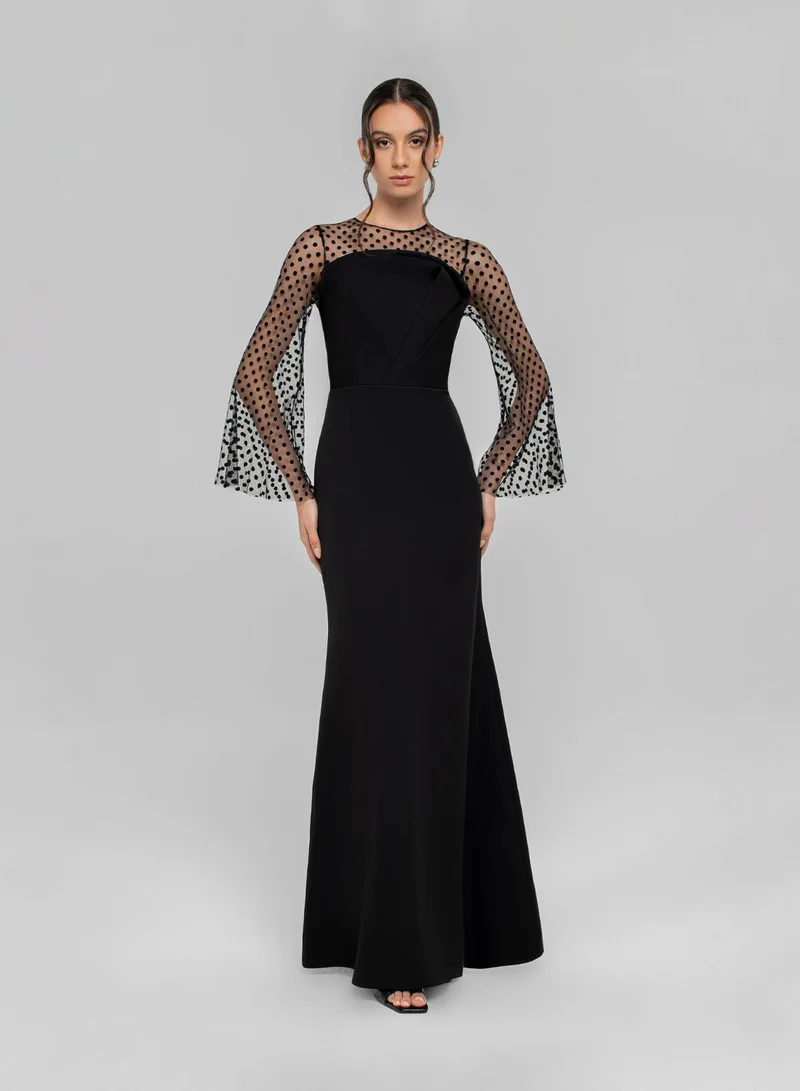 Crew Neck Mesh Detailed Maxi Dress