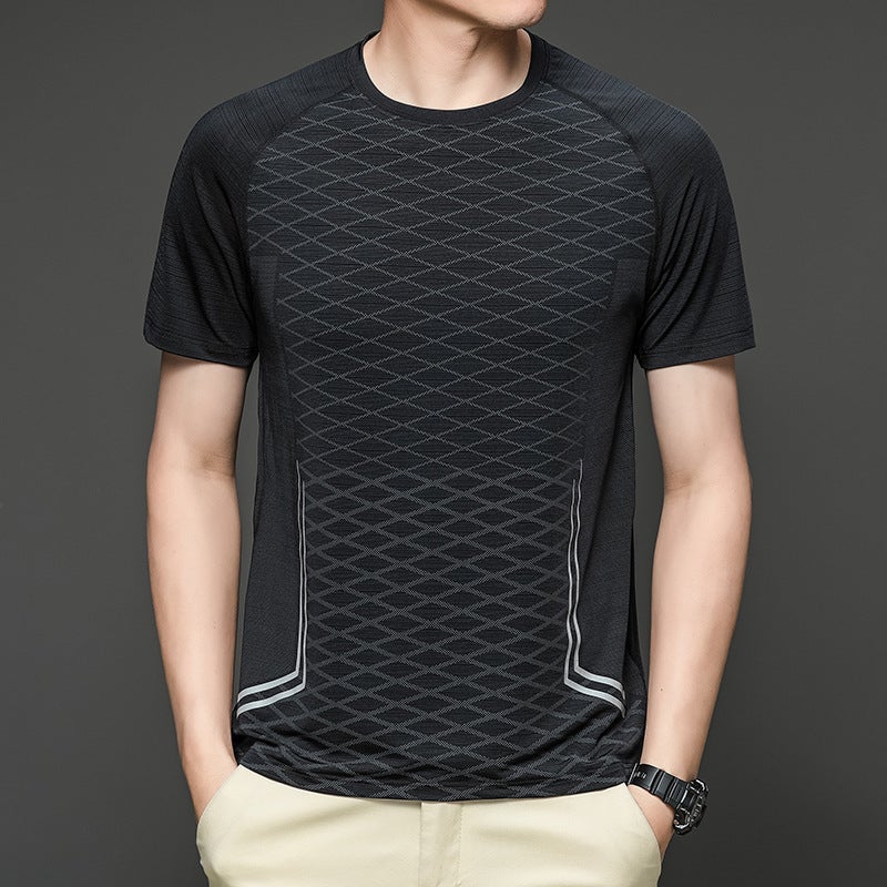Men's Ice silk T-shirt short-sleeved summer quick-drying clothes breathable outdoor sports casual men's diamond plaid T-shirt fashion - Image 1