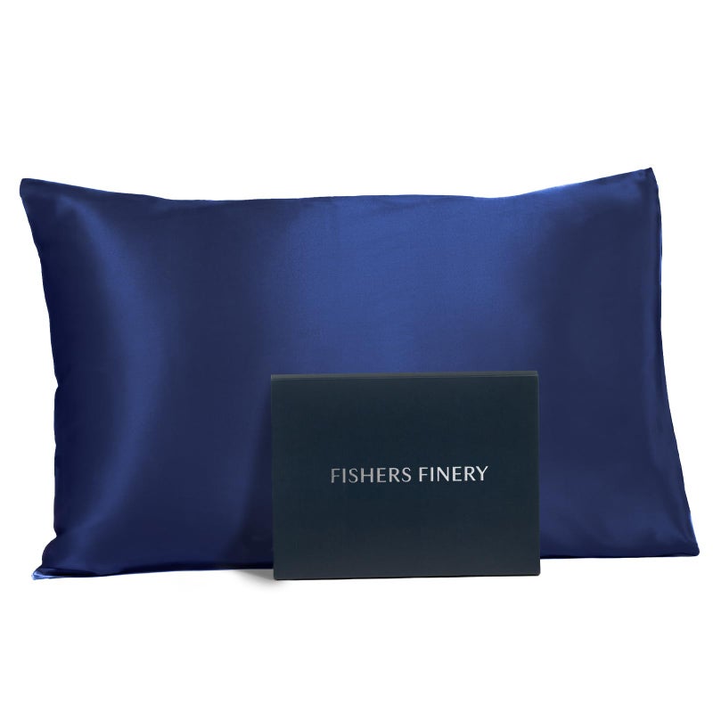 Fishers Finery 25mm Mulberry Silk Queen Pillowcase Navy - Image 1