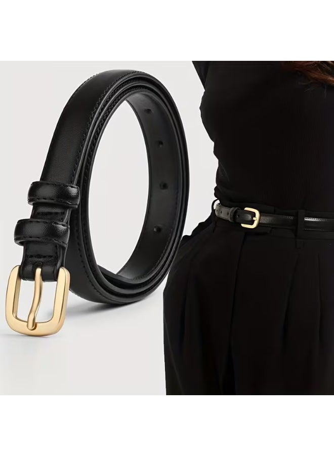 Goolsky Simple Pin Buckle Skinny Belts Solid Color PU Waistband Adjustable Thin Belt Jeans Pants Belt For Women - Image 1