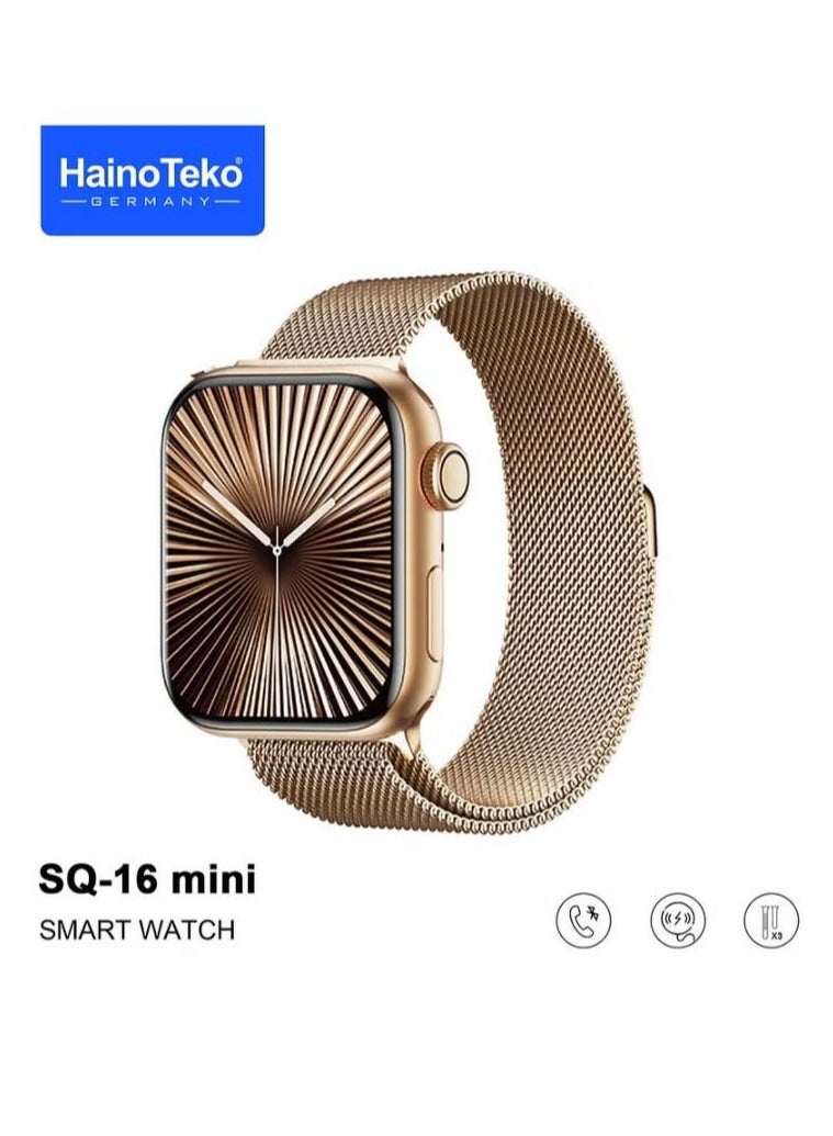 Haino Teko HainoTeko SQ-16 Mini Series 10 AMOLED Display Smart Watch With Stylish Bracelet 3 Pair Straps and Charging Cable Designed for Ladies (GOLD) - Image 1
