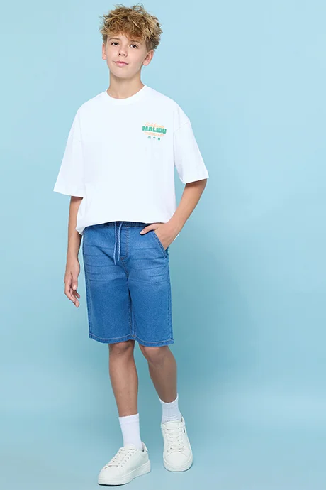 أر أند بي Washed Denim Shorts with Drawstring Waist