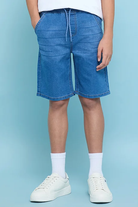 أر أند بي Washed Denim Shorts with Drawstring Waist