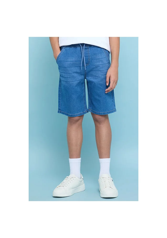 R&b Washed Denim Shorts with Drawstring Waist