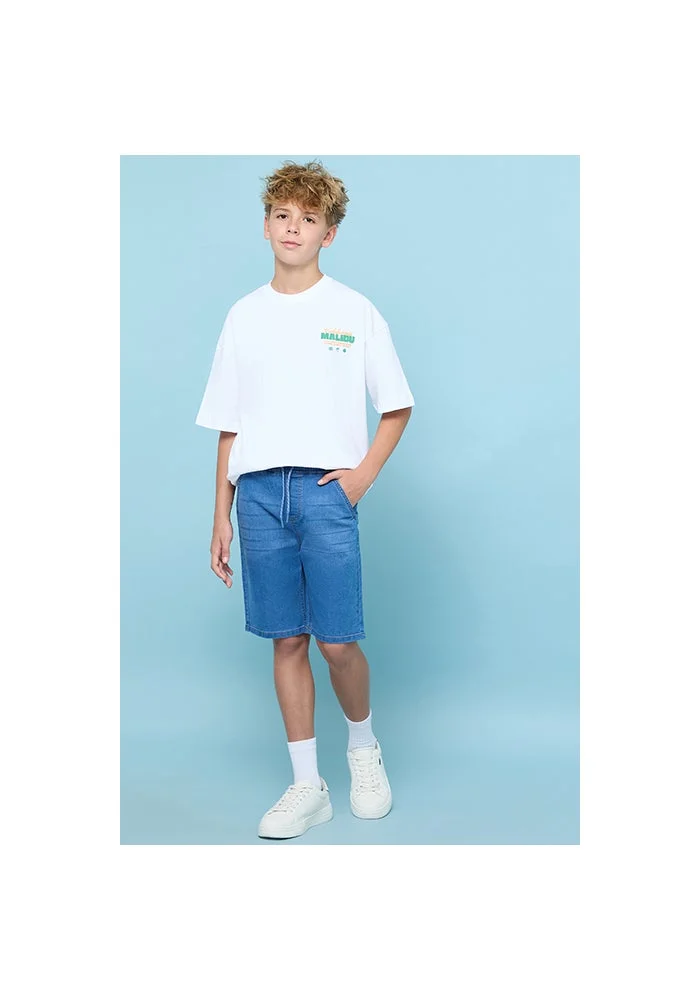 R&b Washed Denim Shorts with Drawstring Waist