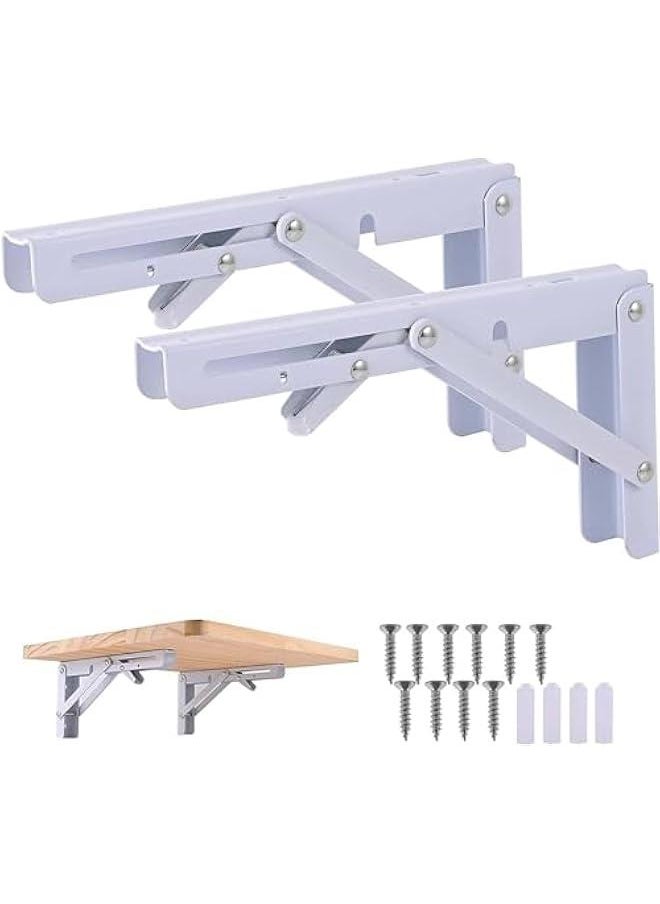 HOOKOR Folding Shelf Brackets - Heavy Duty Stainless Steel Collapsible Shelf Bracket for Bench Table, Space Saving DIY Bracket, Max Load: 550lb (White, 8 inch)  - Image 1