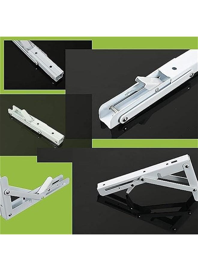 HOOKOR Folding Shelf Brackets - Heavy Duty Stainless Steel Collapsible Shelf Bracket for Bench Table, Space Saving DIY Bracket, Max Load: 550lb (White, 8 inch)  - Image 3