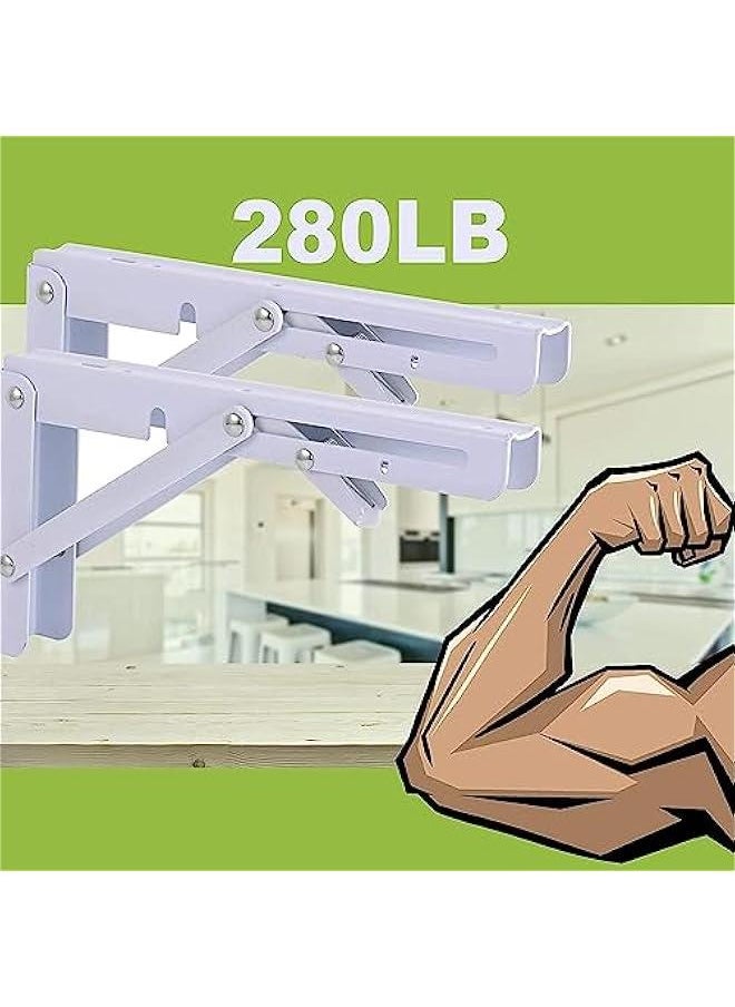 HOOKOR Folding Shelf Brackets - Heavy Duty Stainless Steel Collapsible Shelf Bracket for Bench Table, Space Saving DIY Bracket, Max Load: 550lb (White, 8 inch)  - Image 4