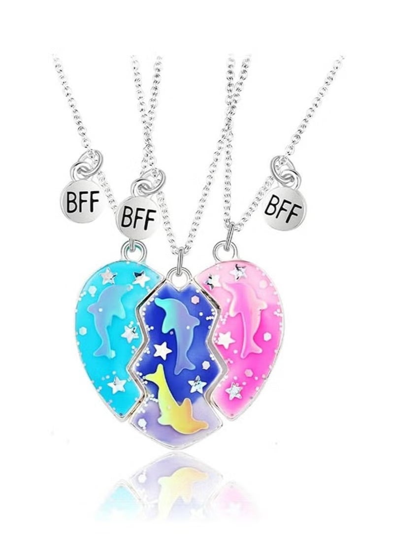 إيليلي قلادة الصداقة لثلاث فتيات، قلادة على شكل قلب، هدية للأخوات وأفضل الأصدقاء. - Image 1