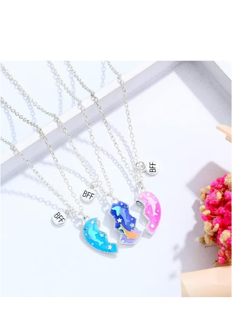 إيليلي قلادة الصداقة لثلاث فتيات، قلادة على شكل قلب، هدية للأخوات وأفضل الأصدقاء. - Image 2