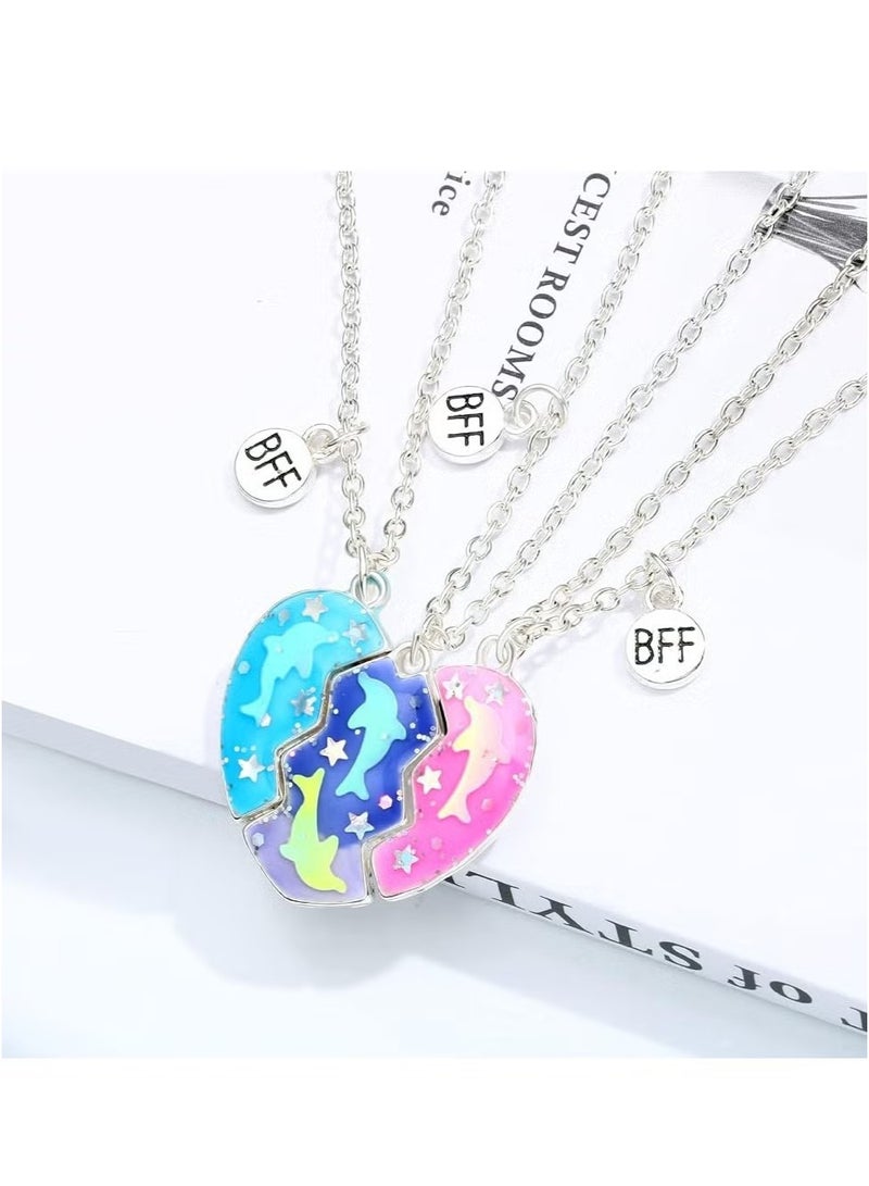 إيليلي قلادة الصداقة لثلاث فتيات، قلادة على شكل قلب، هدية للأخوات وأفضل الأصدقاء. - Image 4