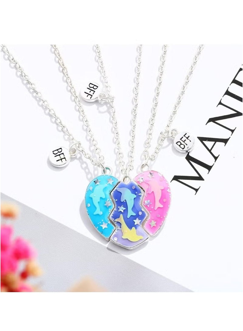 إيليلي قلادة الصداقة لثلاث فتيات، قلادة على شكل قلب، هدية للأخوات وأفضل الأصدقاء. - Image 3