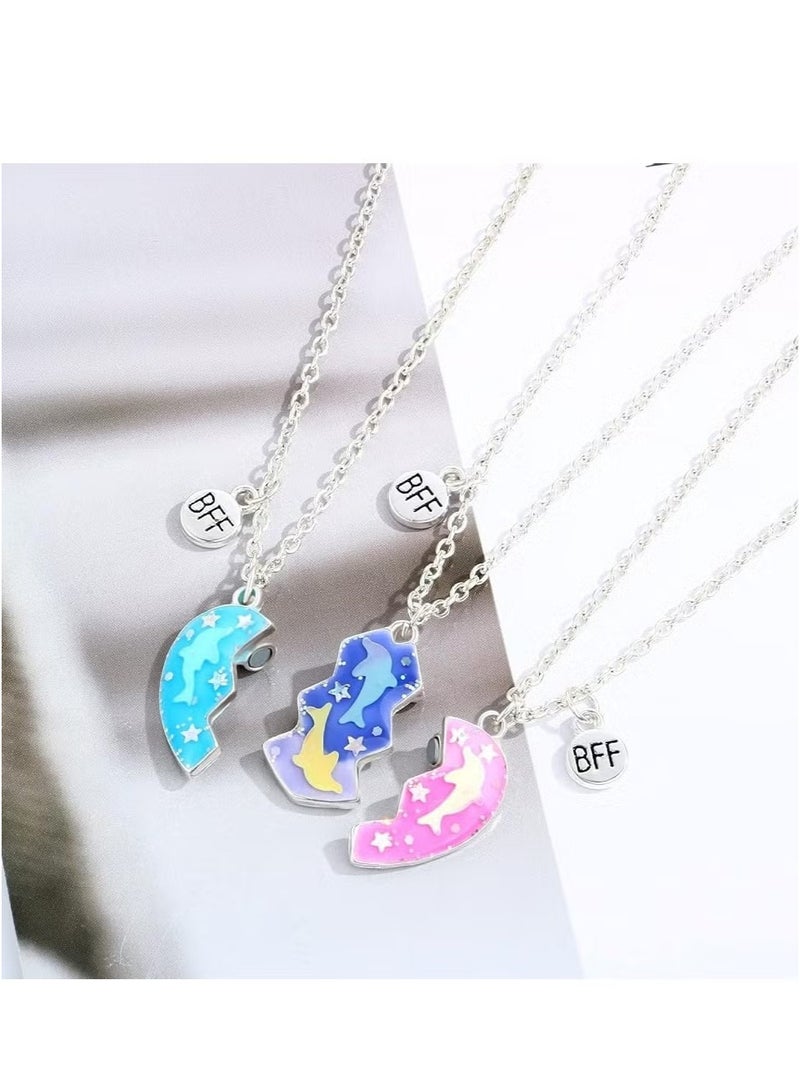 إيليلي قلادة الصداقة لثلاث فتيات، قلادة على شكل قلب، هدية للأخوات وأفضل الأصدقاء. - Image 5