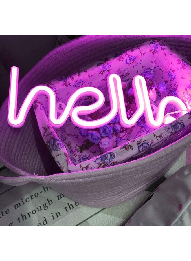 نيبمينينت مصباح ليلي بإضاءة LED نيون بتصميم كلمة "Hello" لديكور الحائط أرجواني سادة 34 x 11.5سم - Image 2
