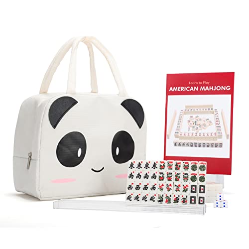 drizzle Travel Mini American Mahjong Set - 166 White Tiles Includes Jokers 0.8" White Melamine Material - with Racks Instructions and Panda Bag 2.20 Pounds - Image 1