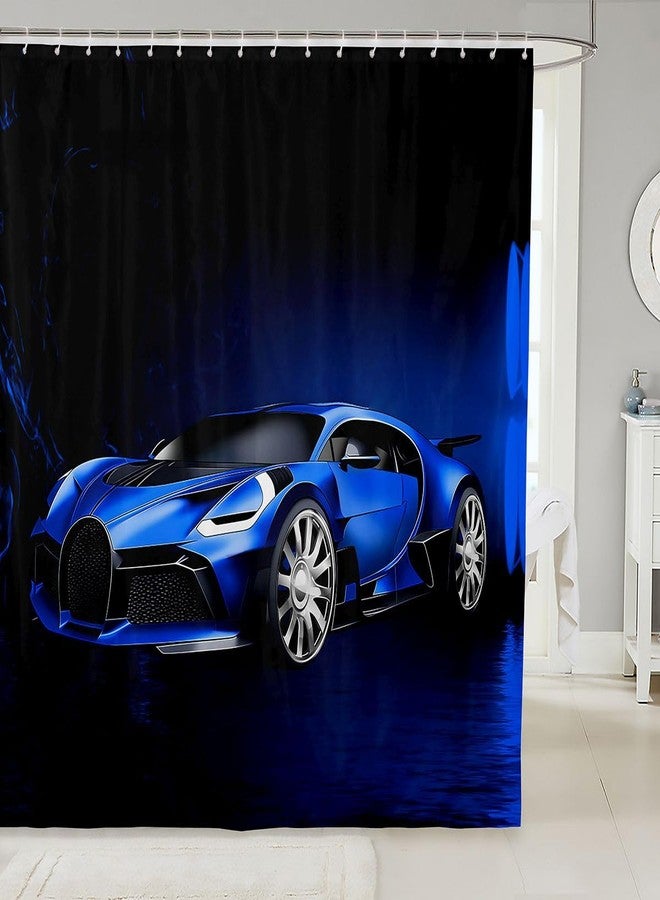 Feelyou Sports Car Shower Curtain Blue Race Car Fabric Shower Curtains Kids Boys Extreme Sports Bathroom Waterproof Accessories with 12 Hooks Cool Decor Curtains,72x72 Inches - Image 1