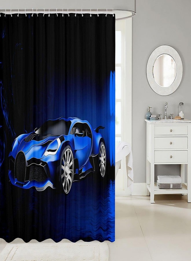 Feelyou Sports Car Shower Curtain Blue Race Car Fabric Shower Curtains Kids Boys Extreme Sports Bathroom Waterproof Accessories with 12 Hooks Cool Decor Curtains,72x72 Inches - Image 2