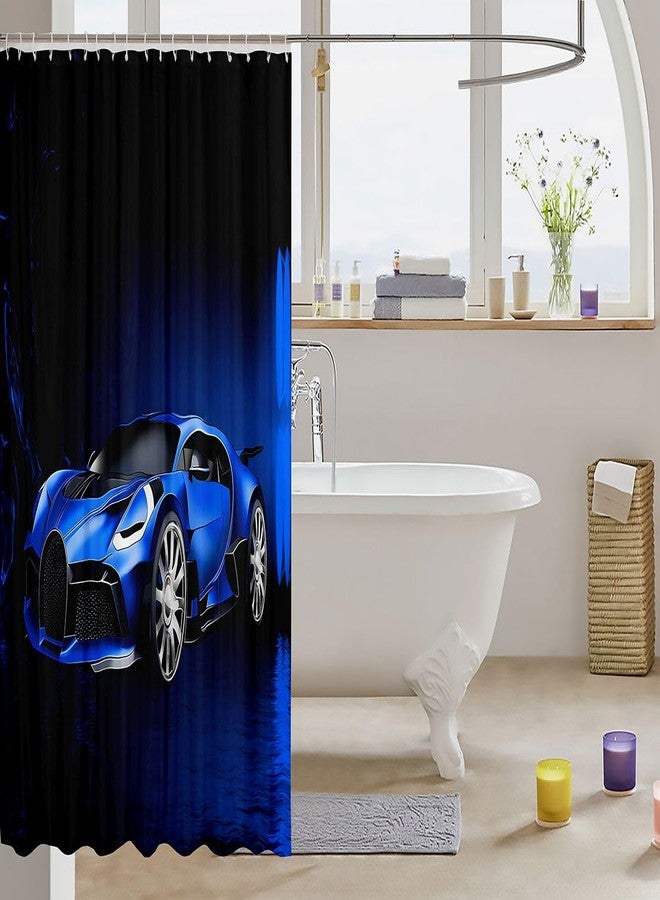 Feelyou Sports Car Shower Curtain Blue Race Car Fabric Shower Curtains Kids Boys Extreme Sports Bathroom Waterproof Accessories with 12 Hooks Cool Decor Curtains,72x72 Inches - Image 3