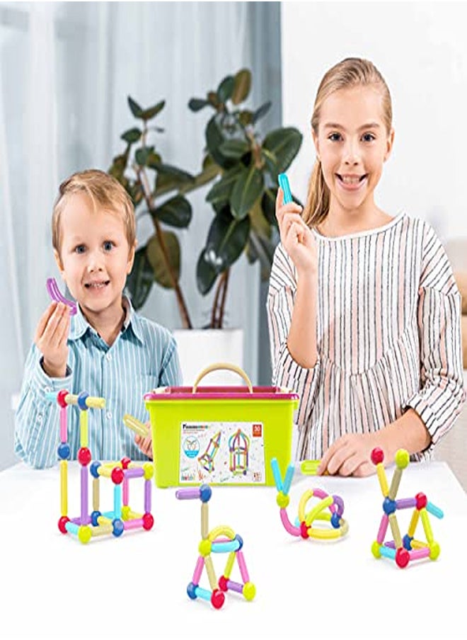 50-Piece Magnetic Building Blocks Set – Stacking Construction Kit with Bars, Balls, & Rods for Kids (STEM Education)  - Image 2