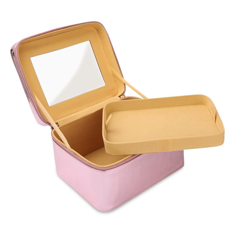 NFI essentials Makeup Box, Vanity Box for Women Bridal, Cosmetic Box, Jewelry Organizer Bag, Trousseau Box, Beauty Case Organizer for Wedding Large (Light Pink) 23x18x13cm - Image 2