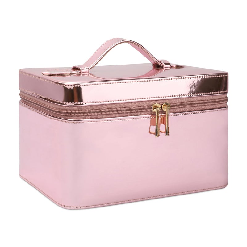 NFI essentials Makeup Box, Vanity Box for Women Bridal, Cosmetic Box, Jewelry Organizer Bag, Trousseau Box, Beauty Case Organizer for Wedding Large (Light Pink) 23x18x13cm - Image 1