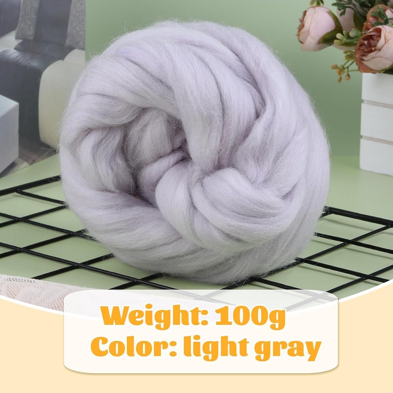 JUPEAN 3.53oz Wool Roving, Fiber Roving Wool Top, Needle Felting Supplies, Pure Wools, Chunky Yarn, Spinning Wools for Needle Felting Wet DIY Hand Spinning (Grey) - Image 2