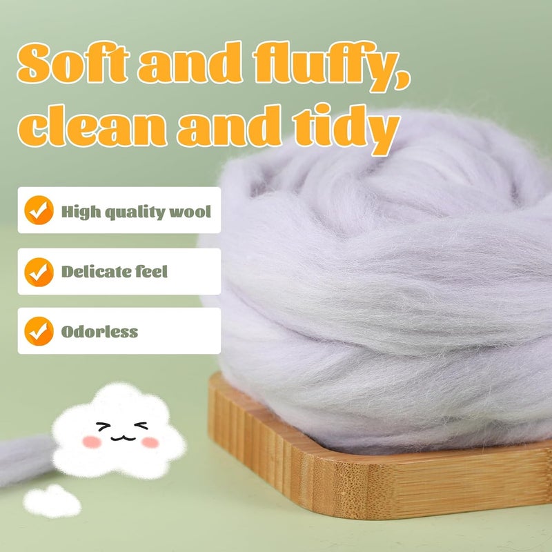 JUPEAN 3.53oz Wool Roving, Fiber Roving Wool Top, Needle Felting Supplies, Pure Wools, Chunky Yarn, Spinning Wools for Needle Felting Wet DIY Hand Spinning (Grey) - Image 3