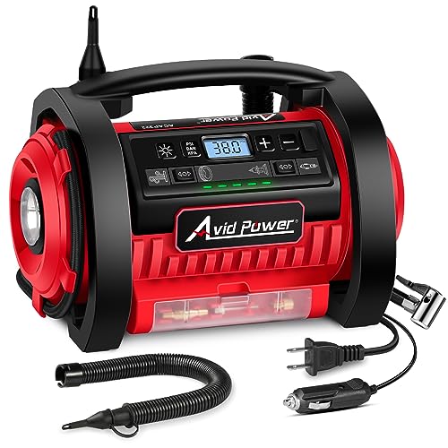 AVID POWER Tire Inflator Portable Air Compressor 12V DC 110V AC Car Tire Pump Air Mattress Pump with Inflation and Deflation Modes Dual Powerful Motors Digital Pressure Gauge - Image 1