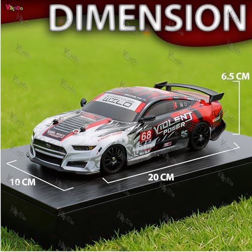VikriDA 1:24 Scale RC Drift Car - 4WD High-Speed RC Racing Car with LED Lights, 2.4GHz Controller, Rechargeable Batteries & Drifting Tires - Multicolor - Image 3