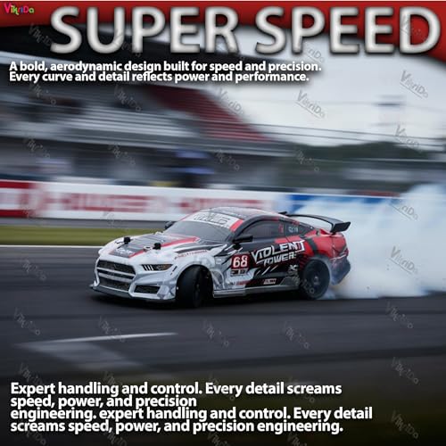 VikriDA 1:24 Scale RC Drift Car - 4WD High-Speed RC Racing Car with LED Lights, 2.4GHz Controller, Rechargeable Batteries & Drifting Tires - Multicolor - Image 4