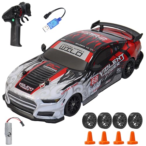 VikriDA 1:24 Scale RC Drift Car - 4WD High-Speed RC Racing Car with LED Lights, 2.4GHz Controller, Rechargeable Batteries & Drifting Tires - Multicolor - Image 1