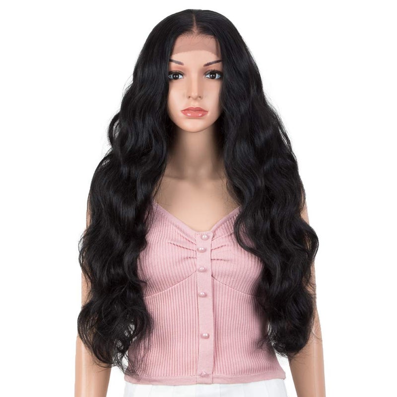 Joedir 28 Long Wavy 13X6 Free Parting Easy360 Lace Frontal Wigs for Black Women Heat Resistant Synthetic Hair wigs1B