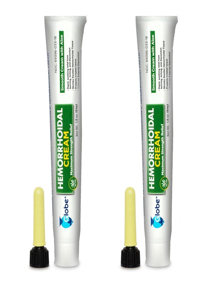 Globe Hemorrhoidal Cream (2 Pack) 1.8 oz w/Applicator Phenylephrine, Pramoxine with Aloe, Relief from Burning, Itching and Discomfort of Hemorrhoids. - Image 1