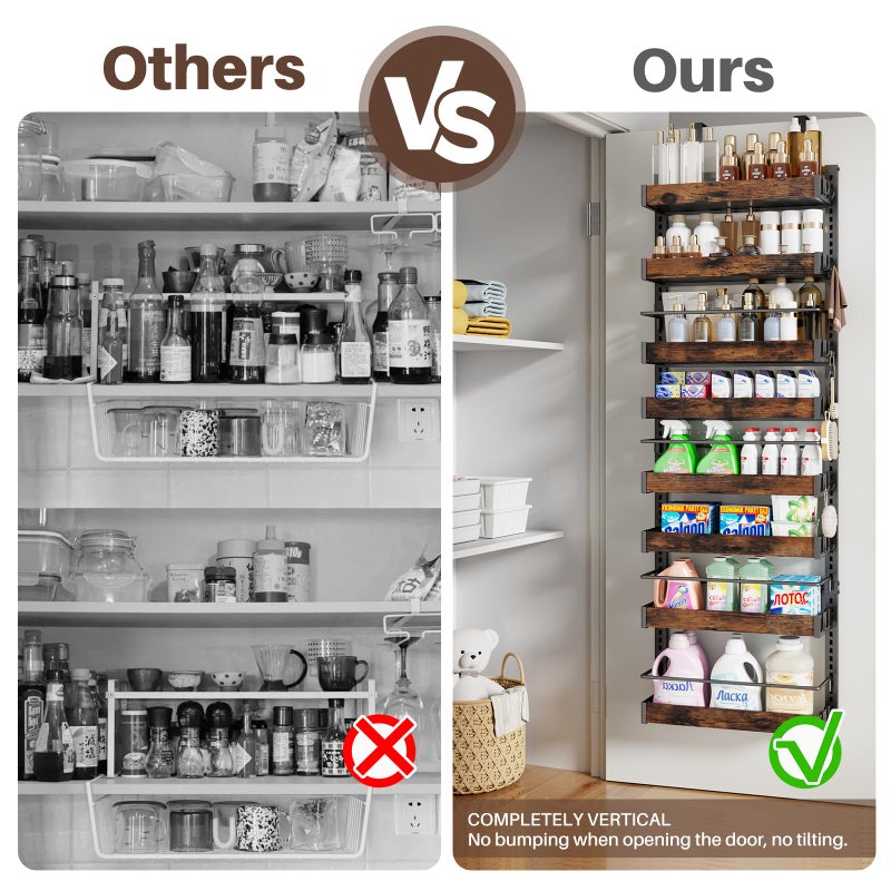 CUISIBOT 8 Tier Over The Door Pantry Organizer, 2 IN 1 Wall Mount or Metal Hanging Spice Rack for Pantry Organizers and Storage, Seasoning Shelvesï¼ŒAdjustable Basket with Hooks for Kitchen Cabinet and Closet - Image 3