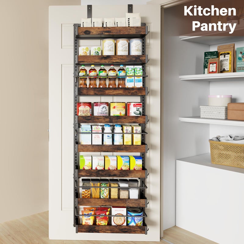 CUISIBOT 8 Tier Over The Door Pantry Organizer, 2 IN 1 Wall Mount or Metal Hanging Spice Rack for Pantry Organizers and Storage, Seasoning Shelvesï¼ŒAdjustable Basket with Hooks for Kitchen Cabinet and Closet - Image 4
