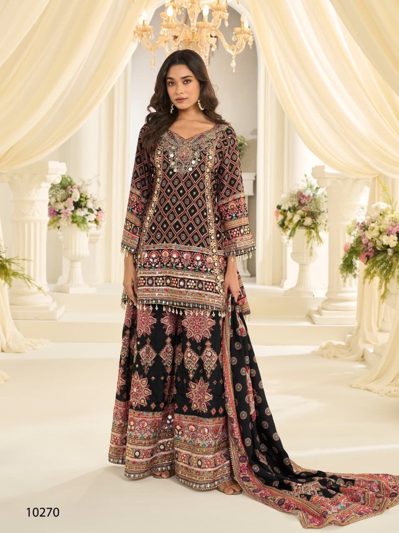 ANAITA Black Crep Silk Free Size Stitched Suit with Aari & Digital Print Work - Image 2