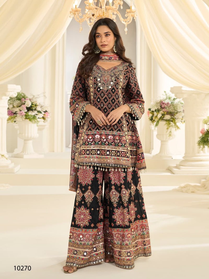ANAITA Black Crep Silk Free Size Stitched Suit with Aari & Digital Print Work - Image 1