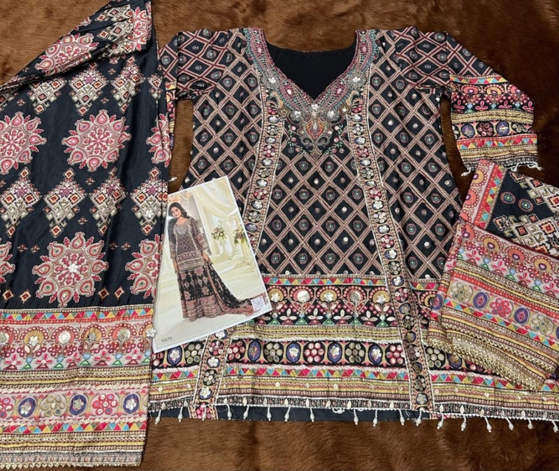 ANAITA Black Crep Silk Free Size Stitched Suit with Aari & Digital Print Work - Image 4
